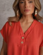 defox Compleu Portocaliu din Viscoză Tricou cu nasturi decorativi și Pantaloni scurți Niterela