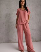 defox Compleu Roz închis Bluză și Pantaloni largi cu viscoză și buzunare Efraria