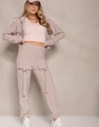 defox Compleu sport Bej Utility Bluză cu fermoar și Pantaloni cu buzunare Telinoria