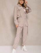 defox Compleu sport Bej Utility Bluză cu fermoar și Pantaloni cu buzunare Telinoria