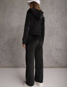 defox Compleu Trening Negru din Tricot Velur Pantaloni Largi și Bluză Scurtă Avilti