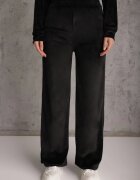 defox Compleu Trening Negru din Tricot Velur Pantaloni Largi și Bluză Scurtă Avilti