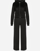 defox Compleu Trening Negru din Tricot Velur Pantaloni Largi și Bluză Scurtă Avilti