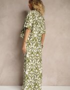 defox Compleu Verde închis din Viscoză cu Imprimeu Ornamental Cămașă și Pantaloni Largi Sarilsa