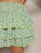 defox Fustă Mini Evazată Galben-Albastră Florală cu elastic în talie și volane Ademelina