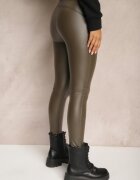 defox Legginsy Ciemnozielone Push Up din Imitație de Piele Sialo