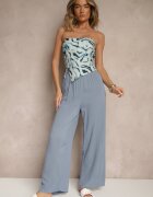 defox Pantaloni Albaștri din Bumbac cu croială dreaptă cu elastic și șnur în talie Efrara