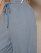 defox Pantaloni Albaștri din Bumbac cu croială dreaptă cu elastic și șnur în talie Efrara