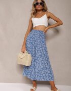 defox Pantaloni albaștri din bumbac cu picioare largi 7/8 și elastic în talie Elenthe