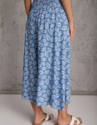 defox Pantaloni albaștri din bumbac cu picioare largi 7/8 și elastic în talie Elenthe