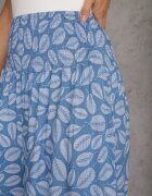 defox Pantaloni albaștri din bumbac cu picioare largi 7/8 și elastic în talie Elenthe
