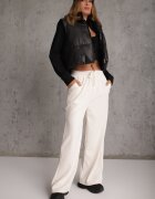 defox Pantaloni Albi cu croială largă High Waist cu legătură în talie Ettianne
