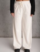 defox Pantaloni Albi cu croială largă High Waist cu legătură în talie Ettianne