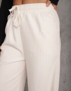 defox Pantaloni Albi cu croială largă High Waist cu legătură în talie Ettianne