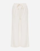 defox Pantaloni Albi cu croială largă High Waist cu legătură în talie Ettianne