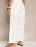 defox Pantaloni Albi High Waist din țesătură de bumbac decorați cu broderie Mevirona