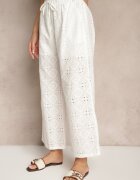 defox Pantaloni Albi High Waist din țesătură de bumbac decorați cu broderie Mevirona