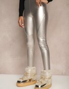 defox Pantaloni Argintii de Piele Ecologică Skinny High Waist Căptușiți cu Fleece Lavimi