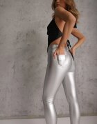 defox Pantaloni Argintii skinny din piele ecologică Zorlemi