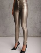 defox Pantaloni aurii cu croială skinny din piele ecologică Zorlemi