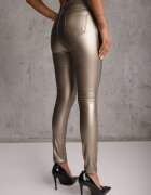 defox Pantaloni aurii cu croială skinny din piele ecologică Zorlemi