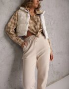 defox Pantaloni Bej de Trening din Bumbac cu Căptușeală Călduroasă Decorați cu Șnur Citila