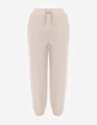 defox Pantaloni Bej de Trening din Bumbac cu Căptușeală Călduroasă Decorați cu Șnur Citila
