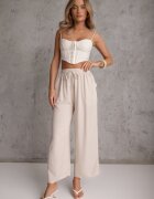 defox Pantaloni bej deschis din Bumbac tip Palazzo cu Elastic în Talie Fieana