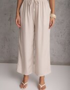 defox Pantaloni bej deschis din Bumbac tip Palazzo cu Elastic în Talie Fieana