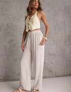 defox Pantaloni Bej deschis Largi din Viscoză cu elastic în talie Lealirre