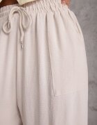 defox Pantaloni Bej deschis Largi din Viscoză cu elastic în talie Lealirre