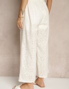 defox Pantaloni Bej deschis Talie înaltă din țesătură de bumbac decorați cu broderie Mevirona
