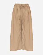 defox Pantaloni Bej High Waist cu Picioare Largi din Viscoză Finisați cu Elastic în Talie Crisantas