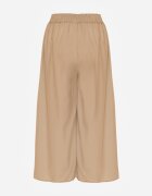 defox Pantaloni Bej High Waist cu Picioare Largi din Viscoză Finisați cu Elastic în Talie Crisantas
