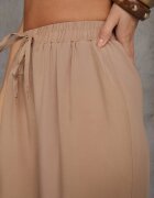 defox Pantaloni Bej închis din Bumbac Tip Palazzo cu Elastic în Talie Fieana