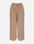 defox Pantaloni Bej închis din Bumbac Tip Palazzo cu Elastic în Talie Fieana