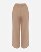 defox Pantaloni Bej închis din Bumbac Tip Palazzo cu Elastic în Talie Fieana
