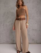 defox Pantaloni Bej închis Largi din Vâscoză cu Elastic în Talie Lealirre