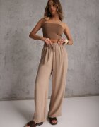defox Pantaloni Bej închis Largi din Vâscoză cu Elastic în Talie Lealirre