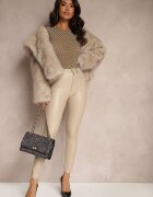 defox Pantaloni Bej Skinny din Piele Ecologică Zorlemi