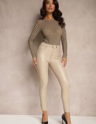 defox Pantaloni Bej Skinny din Piele Ecologică Zorlemi