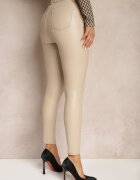 defox Pantaloni Bej Skinny din Piele Ecologică Zorlemi
