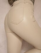 defox Pantaloni Bej Skinny din Piele Ecologică Zorlemi