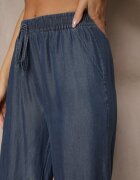 defox Pantaloni bleumarin din bumbac cu croială largă cu șnur Eviponi