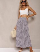 defox Pantaloni Bleumarin și Alb cu talie înaltă din bumbac cu picioare evazate și elastic Nereialla
