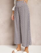 defox Pantaloni Bleumarin și Alb cu talie înaltă din bumbac cu picioare evazate și elastic Nereialla