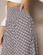 defox Pantaloni Bleumarin și Alb cu talie înaltă din bumbac cu picioare evazate și elastic Nereialla