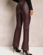 defox Pantaloni bordo evazați din piele ecologică și cu elastic în talie Dawi