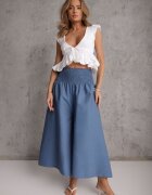 defox Pantaloni Culotte Albastre deschise din Bumbac Talie înaltă cu Croială largă Finisați cu elastic în talie Alifrea