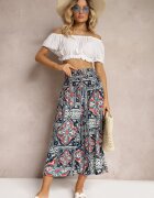 defox Pantaloni culotte bleumarin din bumbac talie înaltă cu elastic în talie Palovia